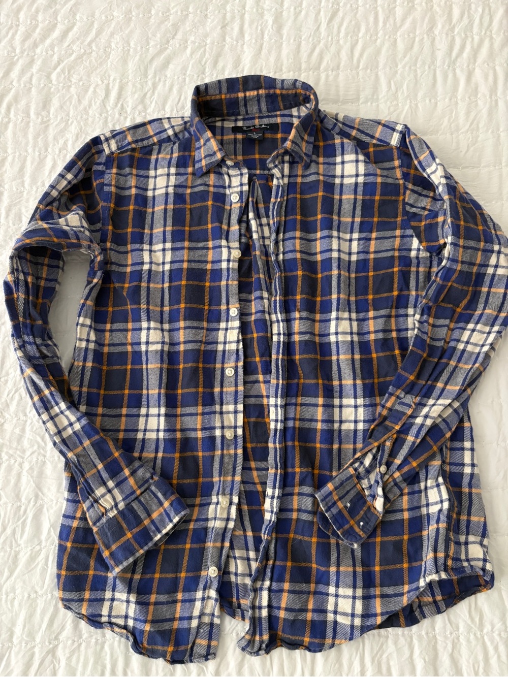 Brooks Brothers Navy, White & Tan Plaid Button-Down Shirt